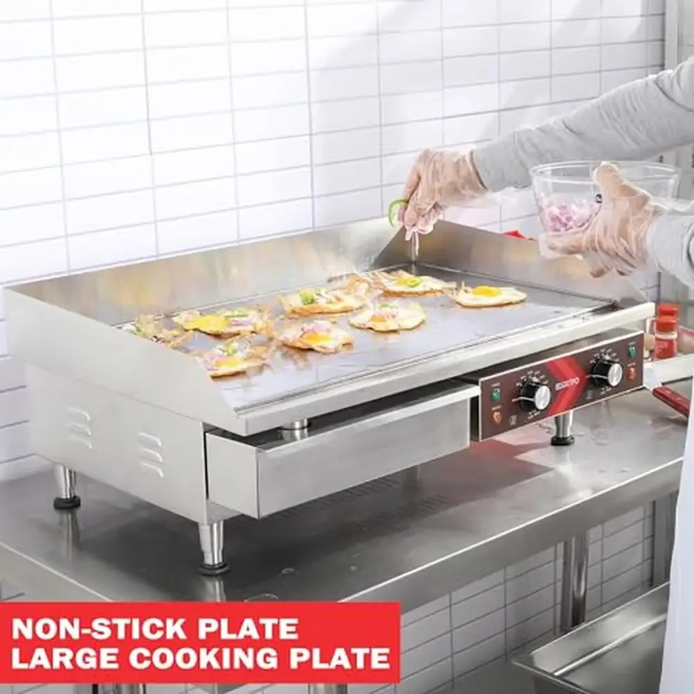 Commercial Stainless Steel Electric Griddle Adjustable Temperature 90℉-575℉ 240V 3500W & 6-Pack 2.5" Half Size Catering Pans 3
