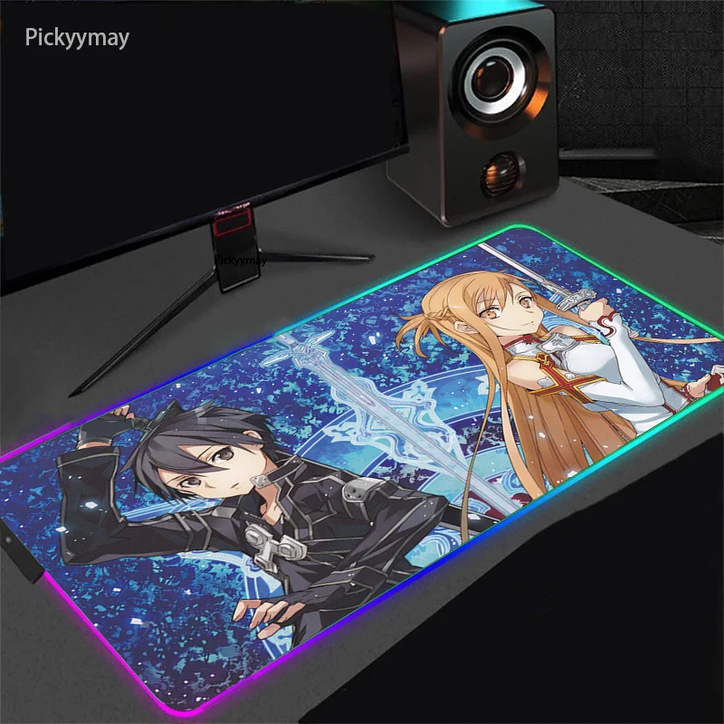 Sword Art Online Rgb Gaming Mouse Pad Computer Keyboard Desk Pads Pc Accessories Mousepad Led