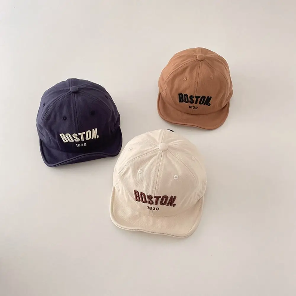 Soft Embroidery Baby Baseball Hat Solid Color Short Brim Letter Baseball Cap Cotton Korean Style Children's Sunhat Outdoor