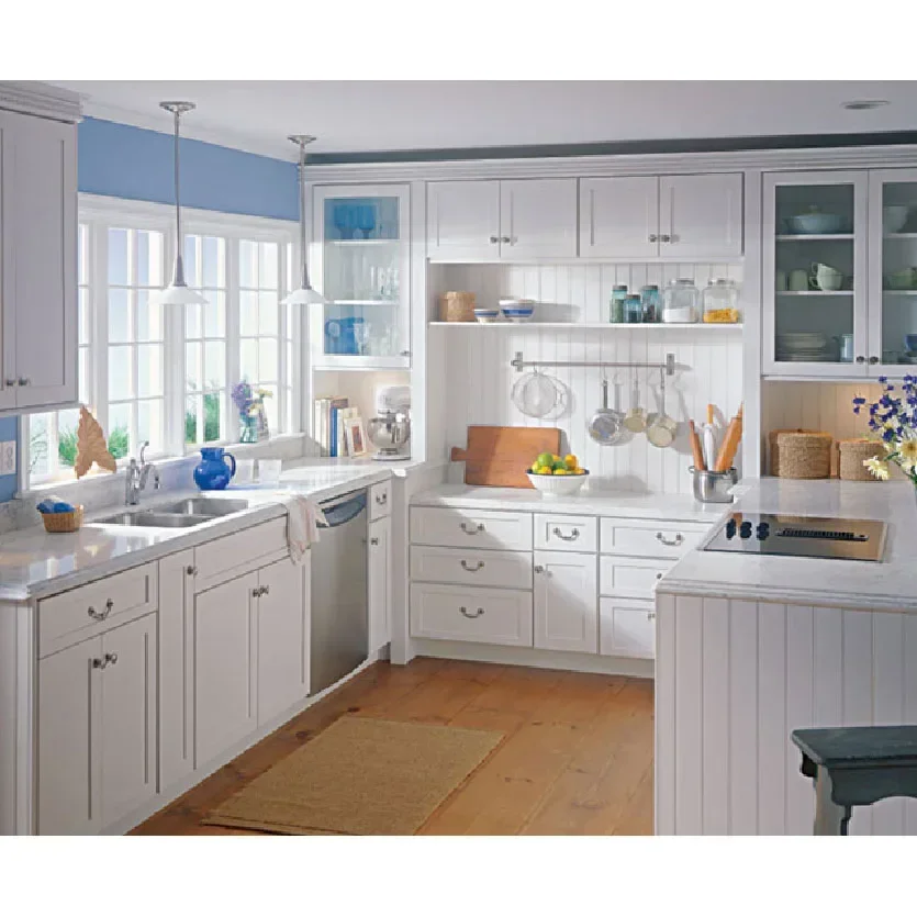 Modern Home Furniture Solid Cherry Wood White Kitchen storage cabinet set