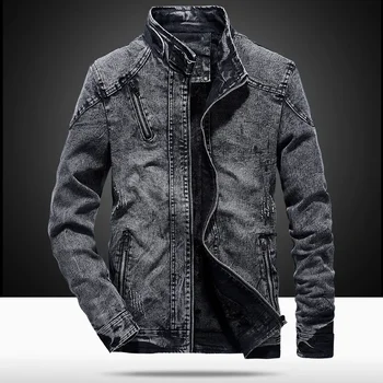 남성용 데님 재킷, 한국 패션 연청 프린트 캐주얼 셔츠, 데님 블랙 데님 코트, 남성 의류, 겨울 재킷, 4XL
