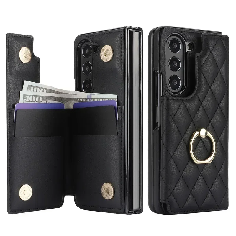 Luxurious Leather Ring Wallet with Card Holder & Kickstand - Shockproof Phone Case