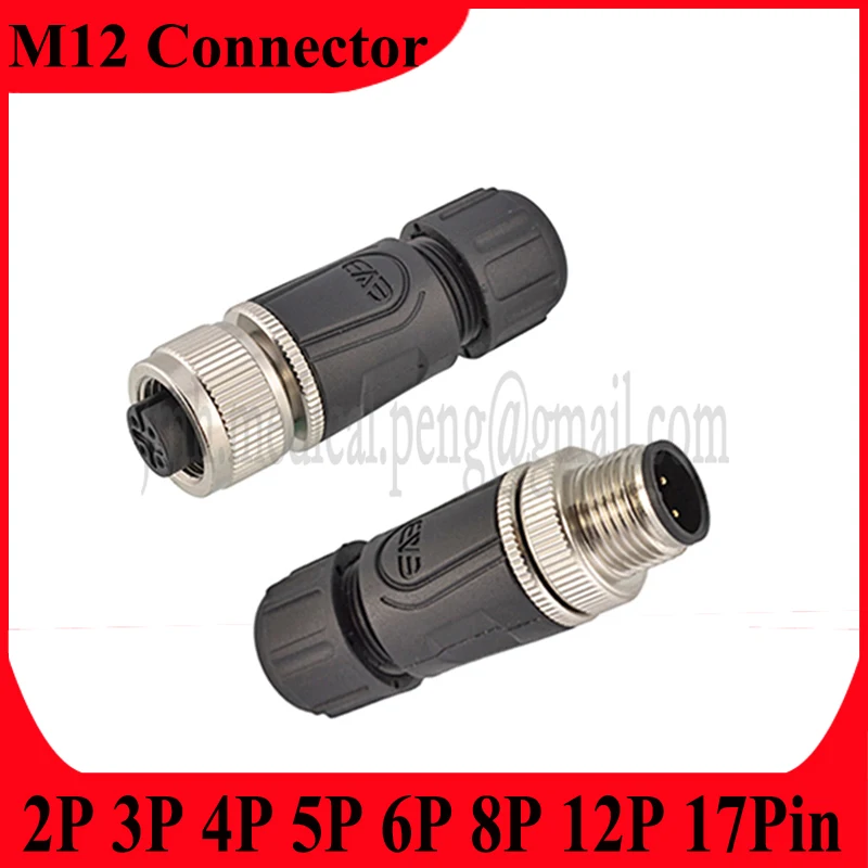 

M12 Plastic Waterproof IP67 Move Male Female Plug Aviation Connector 2 3 4 5 6 8 12 17P Industrial Adapter Apply To 4-7mm Cable