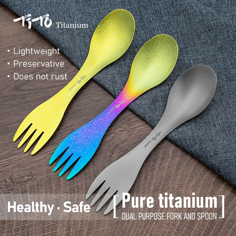 Tito Titanium Spork Lepel Ultralight Cookware Portable Voor Outdoor Camping Picknick Accessoires Wandelen Reizen 2in1 Servies