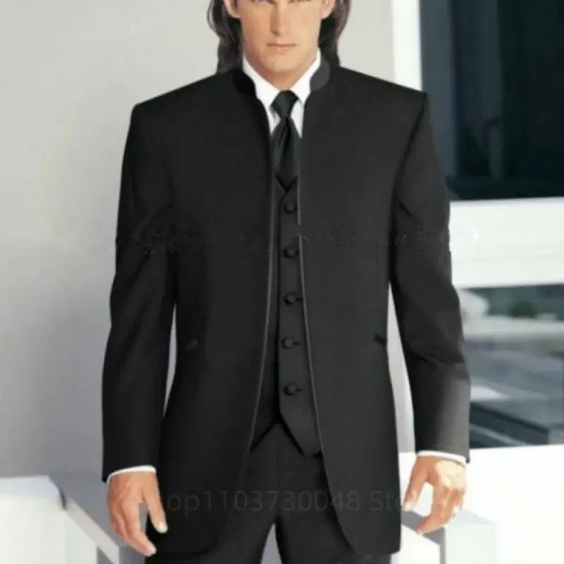 New Chinese Stand-Up Collar Suit Coats 3 Piece Wedding Men Tuxedo Slim Fit Business Suits Casual Fashion Suits For Prom Party