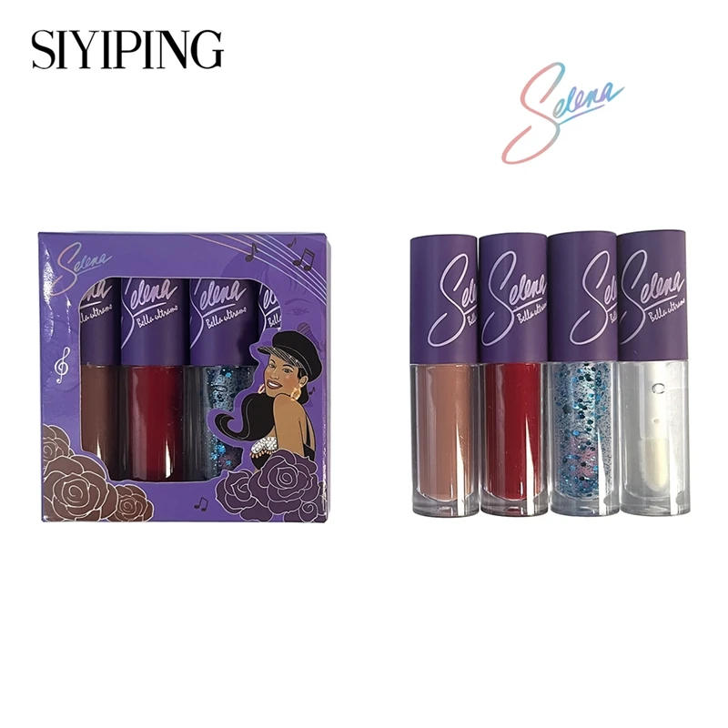 4- Color Lip Gloss, Lustrous Shiny Dewy Texture Lip Glaze, Hydrating Long Lasting Star Stick Plumping selena Liquid Lipstick