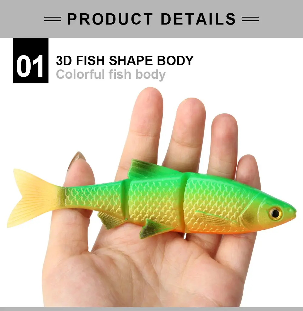 Spinpoler 3 Gelenk-3D-Köderfisch, sinkender Köder, 8 cm, 9,6 cm, 13 cm, weicher Angelköder, Swimbait, Hecht-/Barschangeln, Süßwasser, Salzwasser – Detail 3