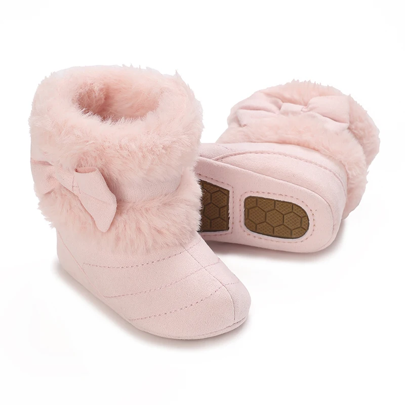 Baby Girl Cute Bow Comfortable Boots 1-18 Months Soft Bottom Velvet Indoor Walking Boots Autumn/Winter 4