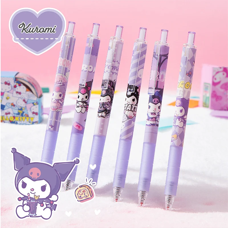 

6 шт. мультяшная Милая ручка Sanrio Kuromi, черная нейтральная ручка, Студенческая Канцелярия для письма, канцелярские принадлежности для офиса