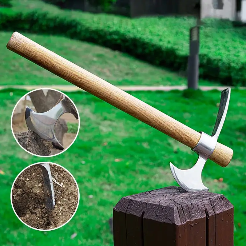 Stainless Steel Pickaxe With Wooden Handles Outdoor Camping Gardening