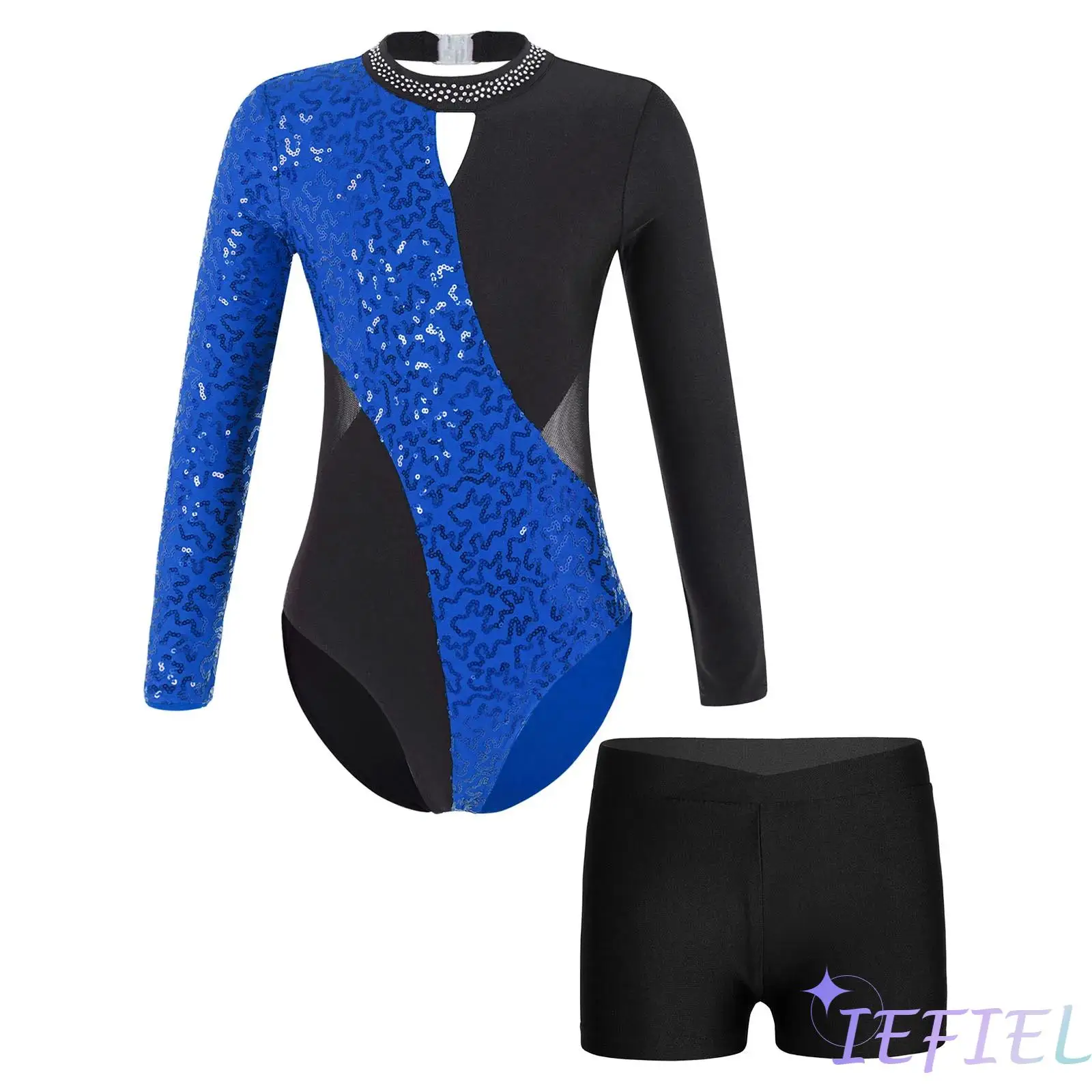 

Детский костюм для джазовых танцев, костюм для девочек из 2 предметов для ритмической гимнастики, спортивной одежды, трико с блестками и вырезами на спине