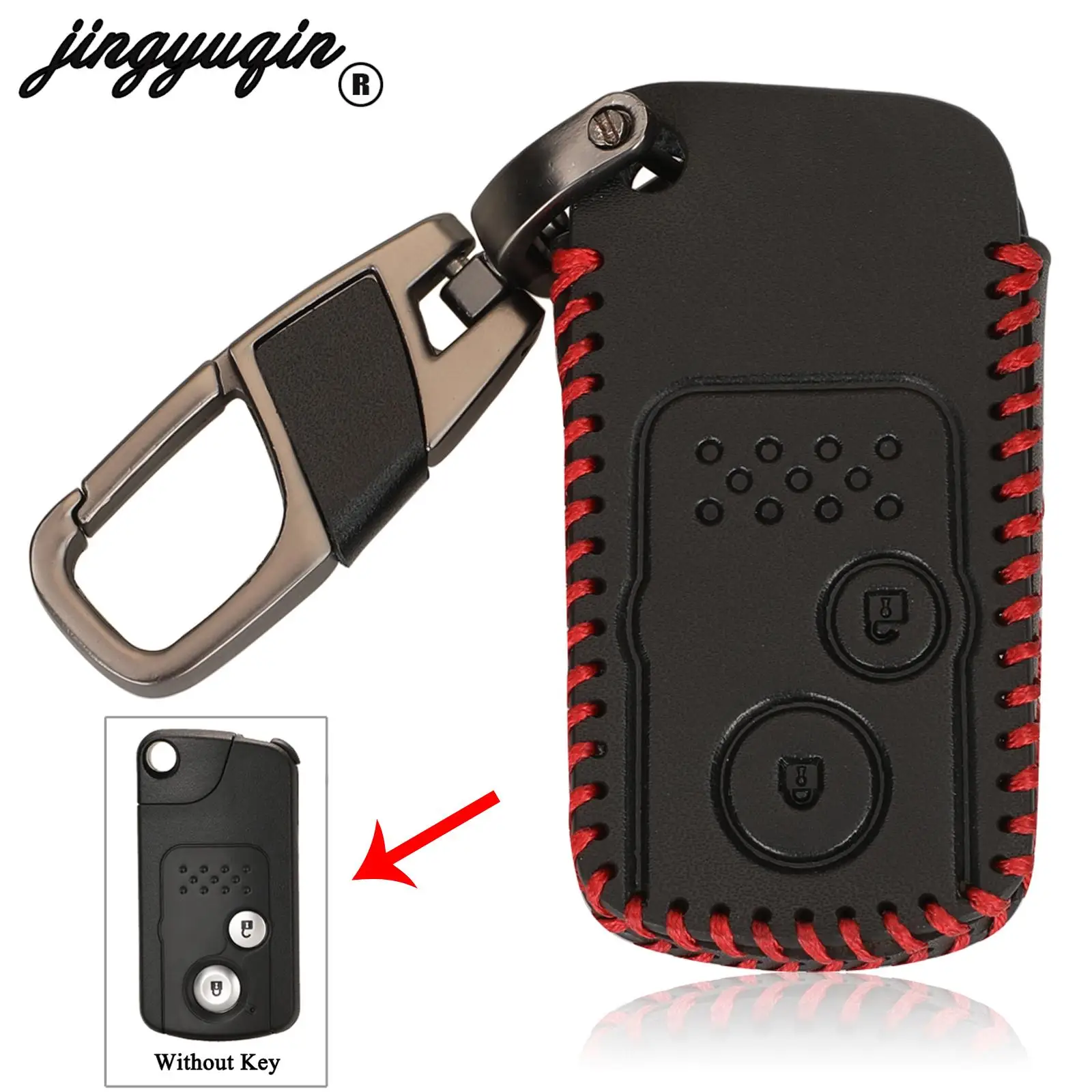 

jingyuqin Leather 10pcs For Honda Civic Accord CR-V Odyssey Keys Keychain Red Leather Case 2 Buttons Replacement