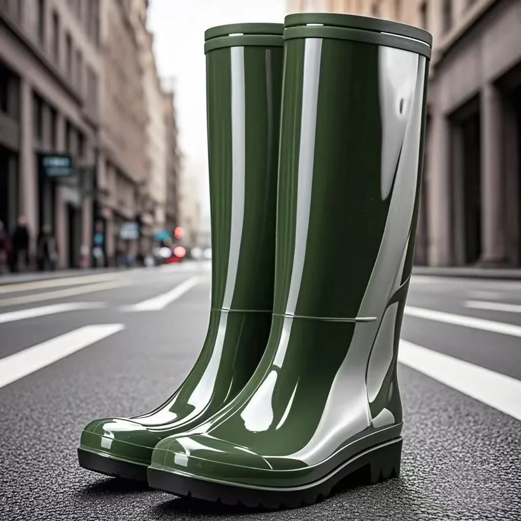 Bottes de pluie camouflage homme hautes résistantes imperméables semelle tendon vache doublure polaire