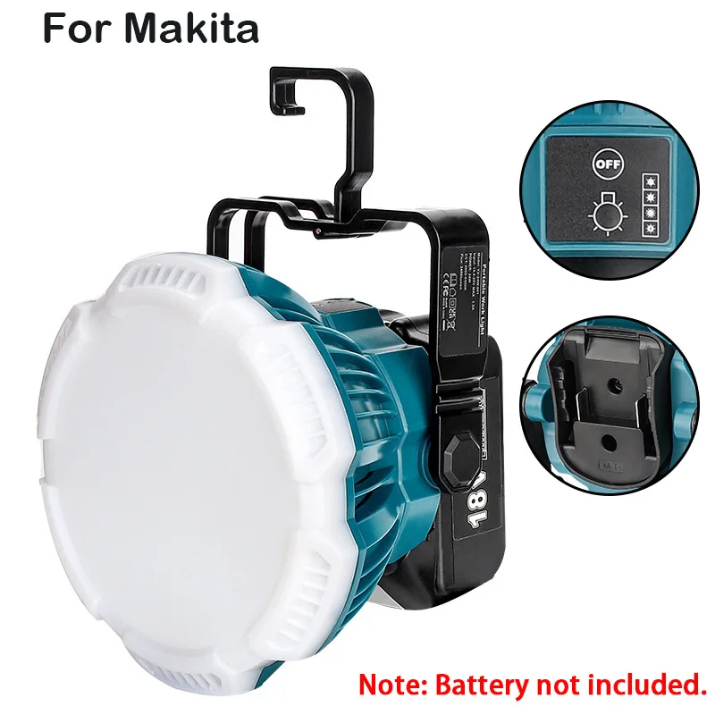 24W 2400LM Portable LED Work Light with Hook For Makita/Bosch/Dewalt/Milwaukee/B