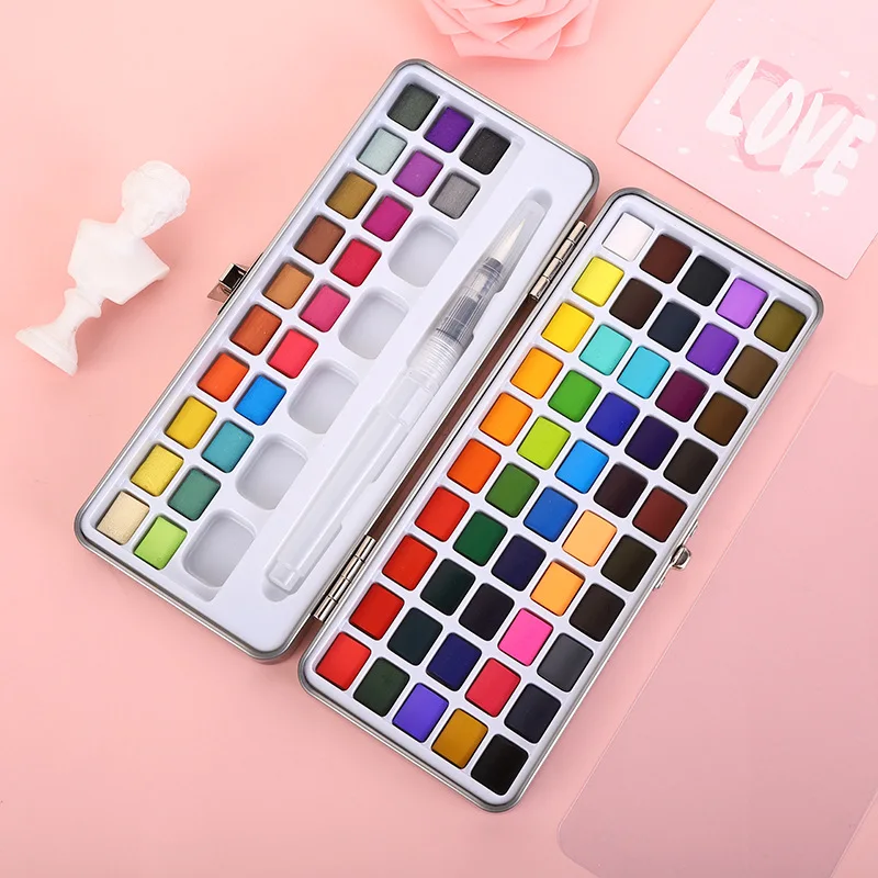 Watercolor Painting Set Watercolor Paint Watercolor Pigment 50/72/90/100 Color Acuarelas Solid Pigment Watercolor Manicure Nail Draw DIY Art Supplies Painting Kit Glitter Paint Decor Nail