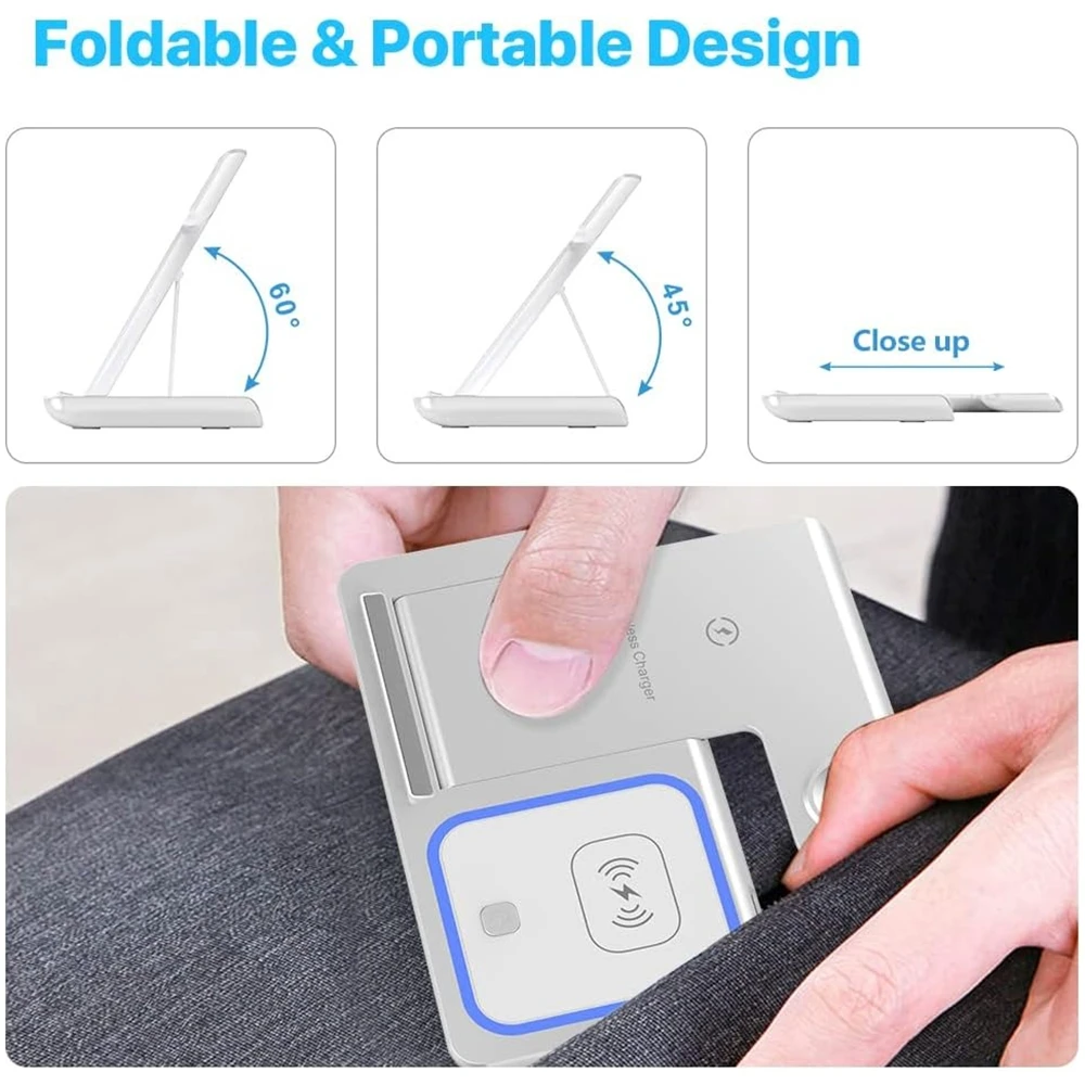 3 in 1 Fast Charging Dock Station Foldable Wireless Charger Stand For iPhone 14 13 12 11 XS XR X 8 Apple Watch 8 SE Airpods Pro