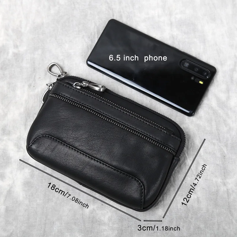 Men's Genuine Leather Horizontal Mobile Phone Bag Retro Top Layer Cowhide Simple Casual Wear Belt Double Zipper Waist Bag JLFGPJ - 6