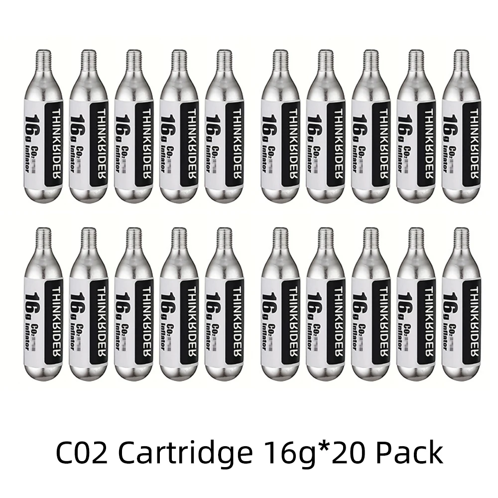 ThinkRider 16g Threaded CO2 Cartridges or CO2 Inflator for Bike Tires - Cartridge for CO2 Inflator with Threaded Connection - 16gX20 pack