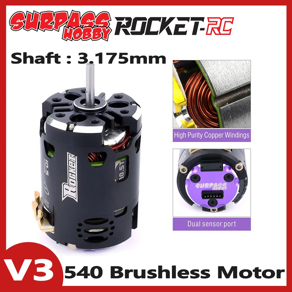 Tamiya Rc HUIOP Surpass Hobby Rocket V3 540 13.5T Sensored Brushless Spec Motor Black Para 1/10 RC Racing Car Truck,Superar El Motor De Cohete Hobby Brushless Motor