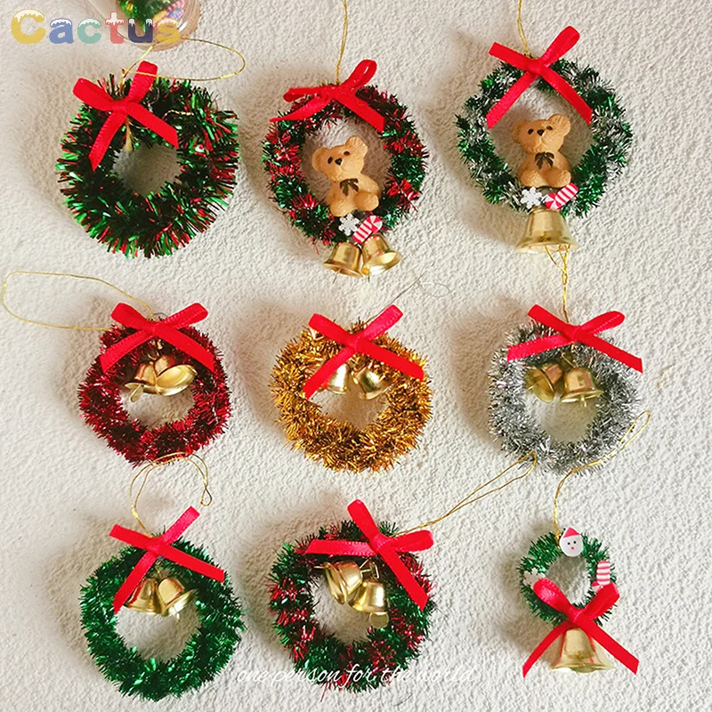 

Christmas Wreath Mini House Hanging Ring Dollhouse Simulated Garland Cloth Toy Bow Miniature Small Bell Dollhouse Accessories
