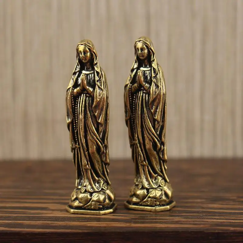 1pc Brass Maria Figurine Pendant Pure Copper Vintage Virgin Mary Statue for Home Office Decortation