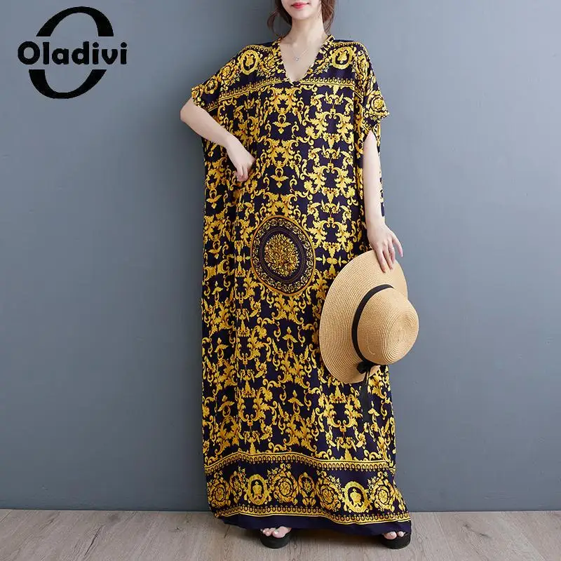 

Oladivi Fashion Print Large Size Women Bohemian Beach Dress 2023 Summer Boho Long Dresses Ladies Oversized Clothing 8XL 9XL 5471