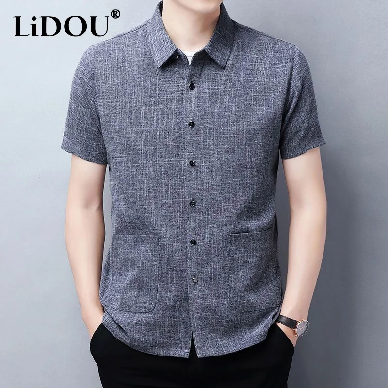 Men's Slim Fit Button-Down Dress Shirt - Long Sleeve, Turn-Down Collar, Red, Cotton Polyester Blend For Business Casual