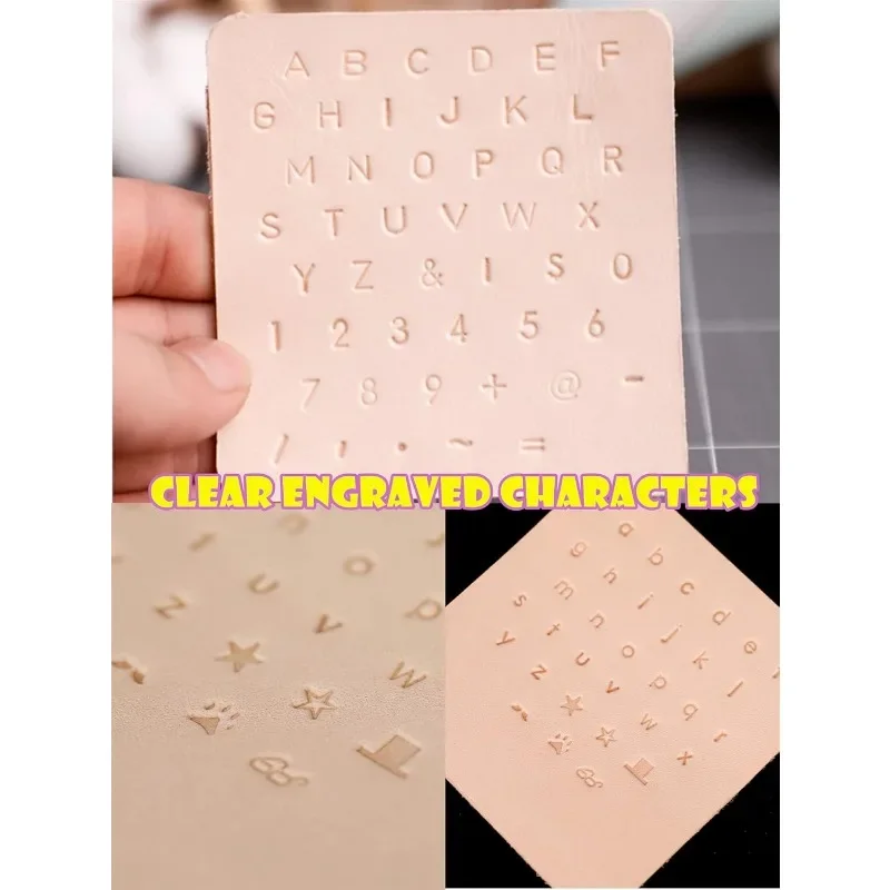 Leather Alphabet Set-Capital Letter/Lower Case Letter/Number Stamp Wooden Stick Suitable for Children Adult Entertainment DIY