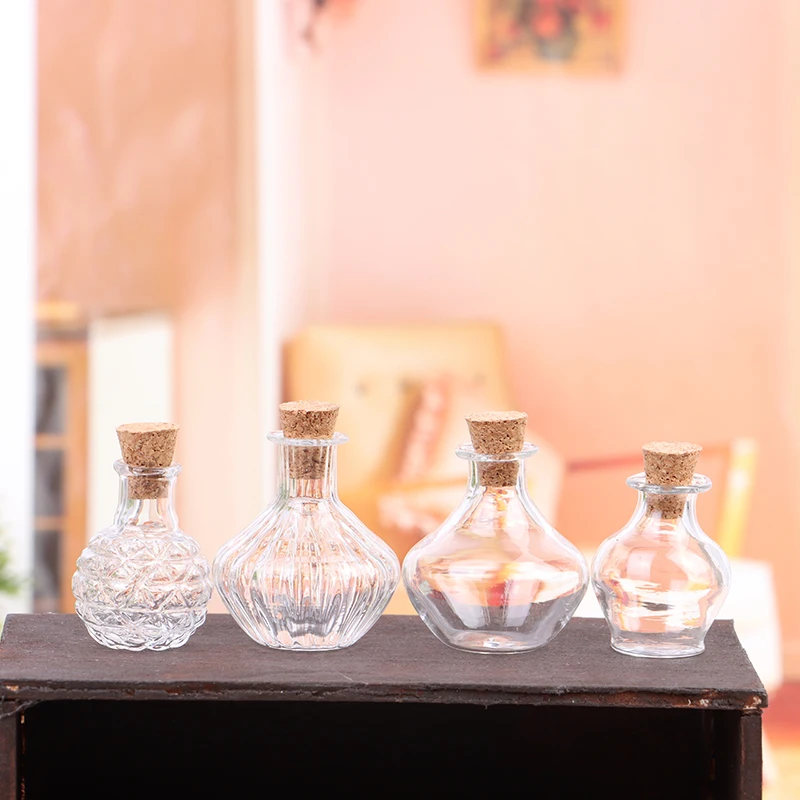 Miniature Bottiglie Vetro 1:12 Per Casa Delle Bambole – 3 Pezzi, Trasparenti Con Coperchio, Fatte A Mano