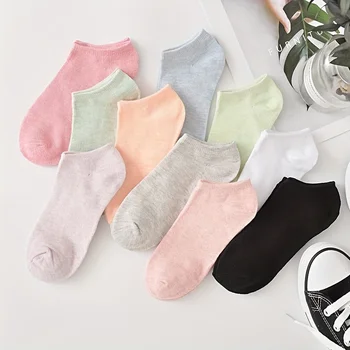 10/20 Pairs Cotton Women Short Socks Set Sweat Absorption Hosiery Solid Color Boat Socks Anti Slip Female Ankle Socks 1