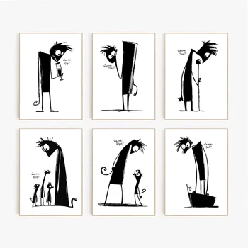 Affiche de la série d'humour minimaliste noir et blanc, toile imprimée, images d'art pour la maison, décor de salon et de chambre à coucher, peinture sans cadre 1