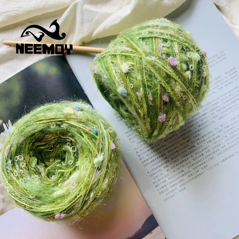 

NEEMOY-2pcs Soft Shaggy ThickThread for Hand Knitting Fancy Yarn Crochet Thread for Scarf Dyed Wool Rainbow Sweater Yarn