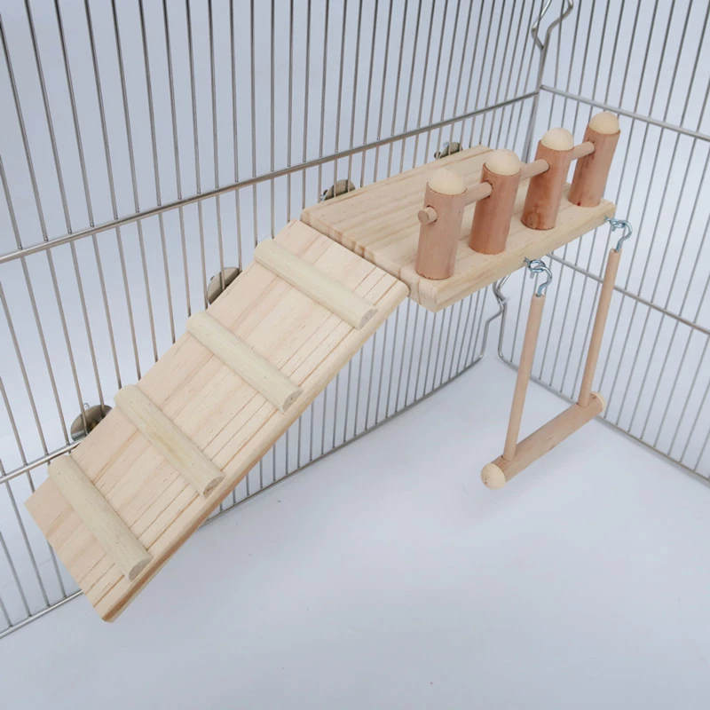 Solid Wood Pet Parrot Playstand Parrots Bird Playground Bird Plays Stand Wooden Perch Playground Ladder Steel Feeder Plate bird cage perches