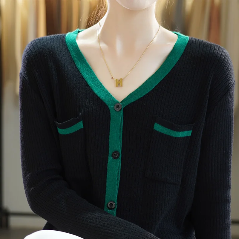 

Ladies Sweater Cardigan Short Wool Knit Bottoming Shirt Long Sleeve 2022 Autumn/Winter New V-neck Cashmere Inside Korean Version