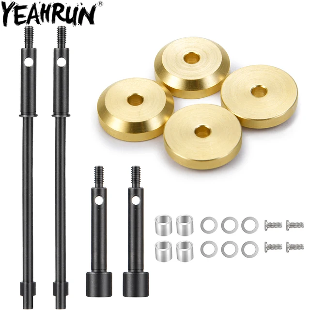 YEAHRUN Front Rear CVD Drive Shaft +4mm Steel Axles Brass Weights Widen Wheel Hub Set for 1/24 Axial SCX24 Upgrade Parts