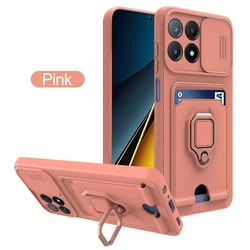 Magnetic Ring Holder Silicone Slide Camera Case with Card Slots for X3-X3 Pro-X3 NFC (Pink)