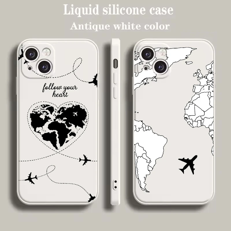 Beige Cartoon World Map Scenery Direction Phone Case