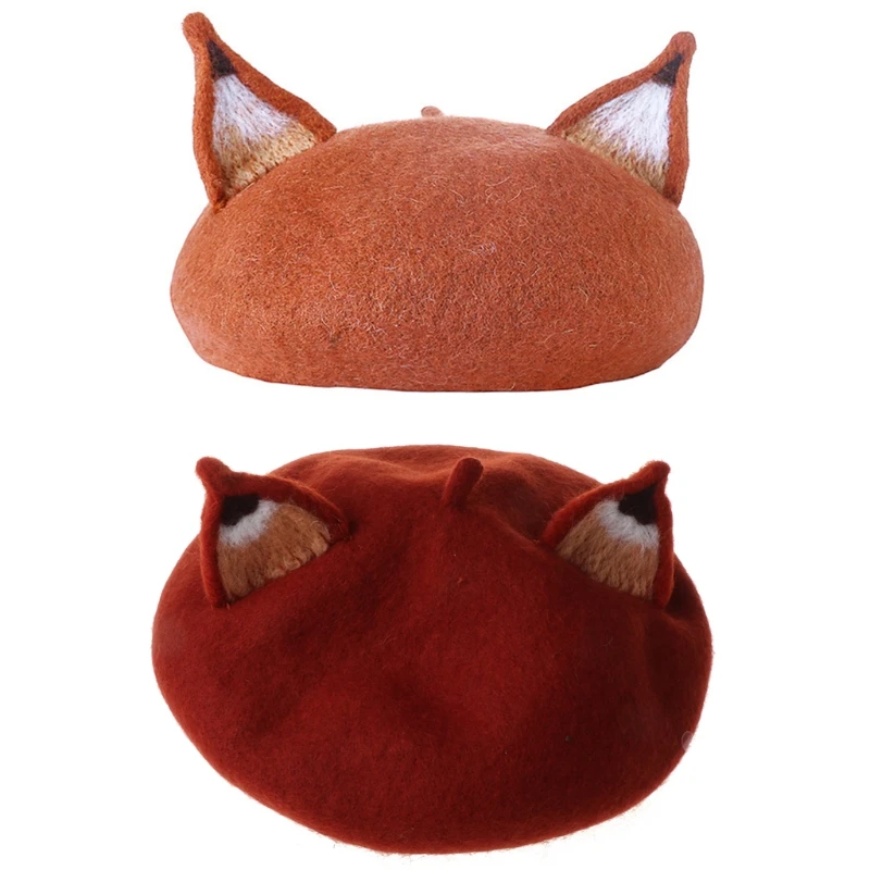 

New Winter Felt Hat Solid Color for Cat Ears Autumn Street Painter Octagonal C