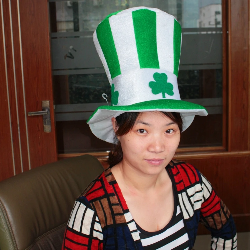 Patrick Day Ox Horn Top Hat Green Tall with Beard Clover Shamrock for Women Men Adult Irish Festival for Cosplay Hat
