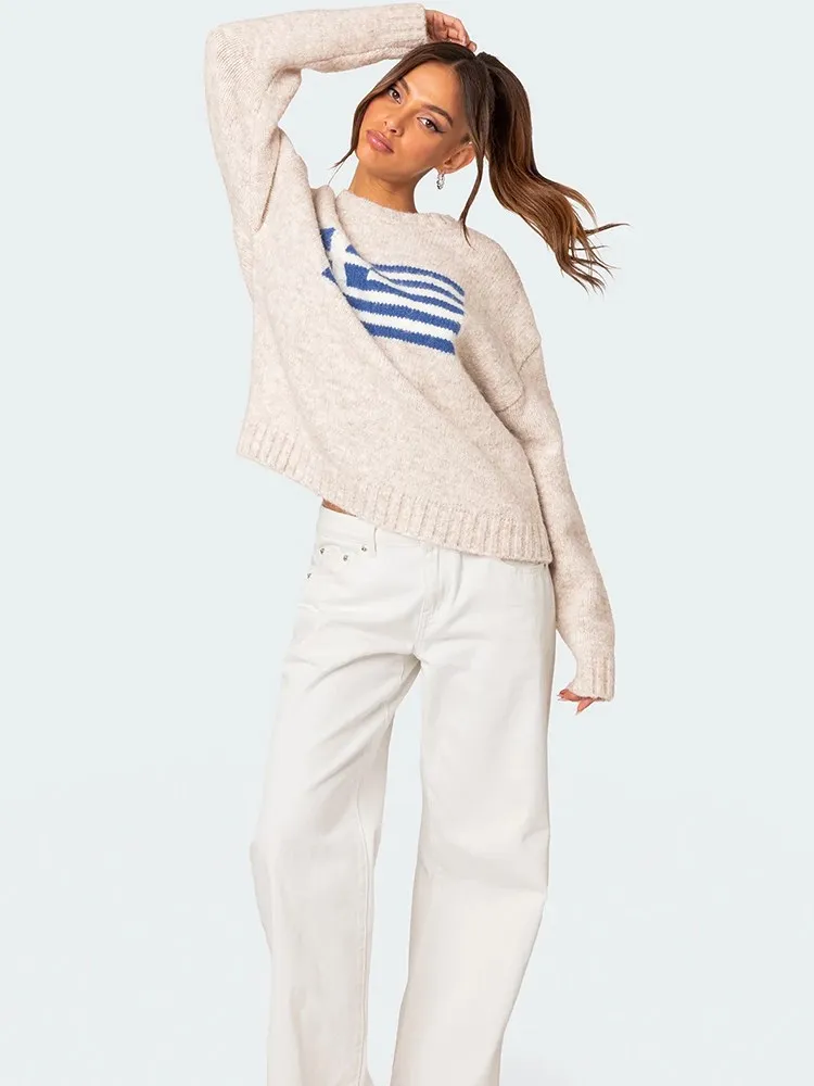 2024 Harajuku Hip Hop Knitted Men's Women's Sweater Fashio FLAG GIRL Pattern Printing Loose Tops Casual Streetwear Pullover 5