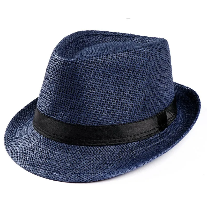 Moda Uomo Cappello di Paglia per Donna Estate Trendy Spiaggia Cappelli da Sole Tinta Unita Fedora Nastro Casual Cowboy Jazz Cap Gangster_voghion.com