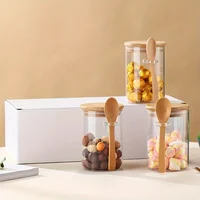 280ml Candy Jar, Biscuit Jar, Glass Storage Jar With Sealed Bamboo Lid And Spoon - 10oz Transparent Glass Bulk Food Storage Jar 1