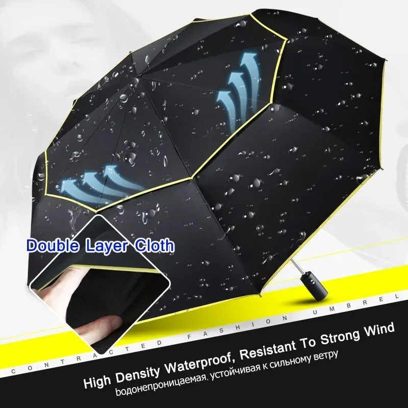Automatic Double Big Umbrella folding umbrella automatic umbrella 120CM Rain Women 3Folding Wind Resistant Large Umbrella Men Family Travel Business Car Umbrellas
