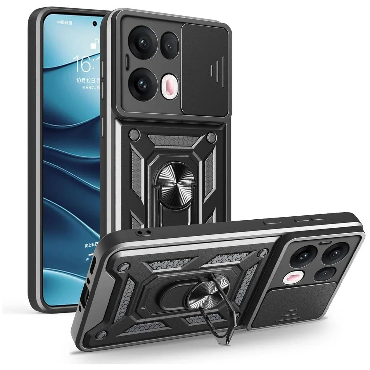 Shockproof Armor Case with Slide Camera Protection and Ring Holder