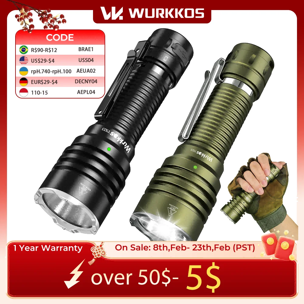 Wurkkos-充電式戦術懐中電灯、ipx8防水、2グループモード、edcテール