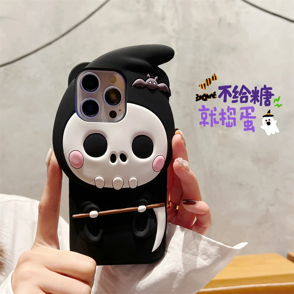 Japan cute 3D Halloween pink Face skull ghost silicone phone case