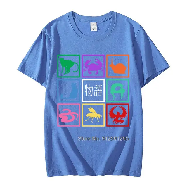 Camiseta Gráfica Exuberante da Série Manga Monogatari: Uma Declaração de Estilo Audaz 3 Camiseta Gráfica Vibrante da Série Manga Monogatari