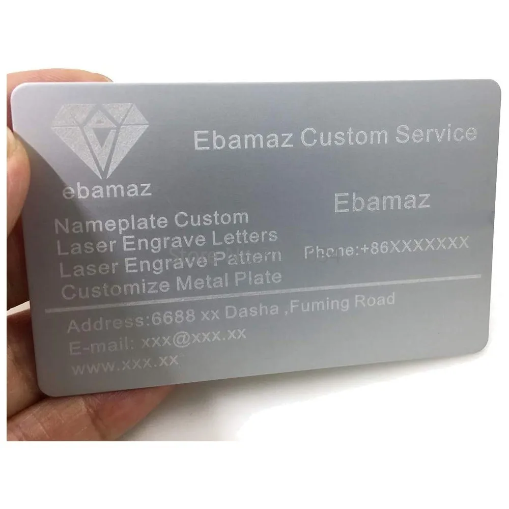 10 개/갑 304 스테인레스 스틸 두꺼운 0.8mm 실버 금속 명함 고객 레이저 조각을위한 공백 카드 DIY 선물 카드
