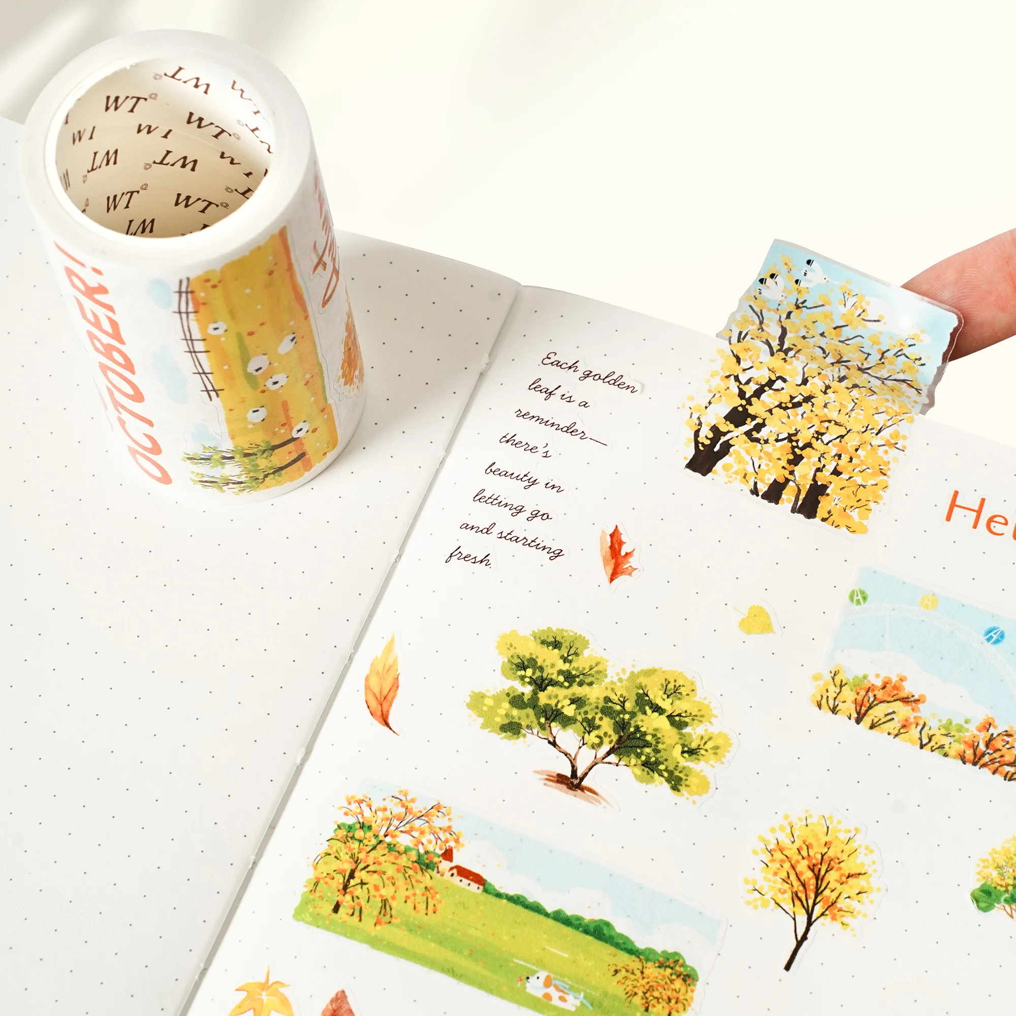 WT 오리지널 테이프, 가을 풍경 그림, 저널 테이프 종이 PET 다이컷 풍경