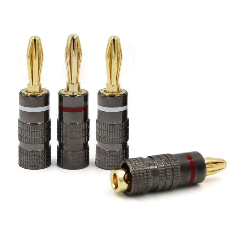 4pcs Gun Metal BANANA PLUGS 24K Gold-plated 4MM Banana Connector Screw Lock For Audio Jack Speaker Plugs White&Red
